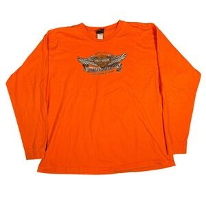 Vintage Harley Davidson Long Sleeve T‎ Shirt Mens 3XL Orange Eagle Graphic